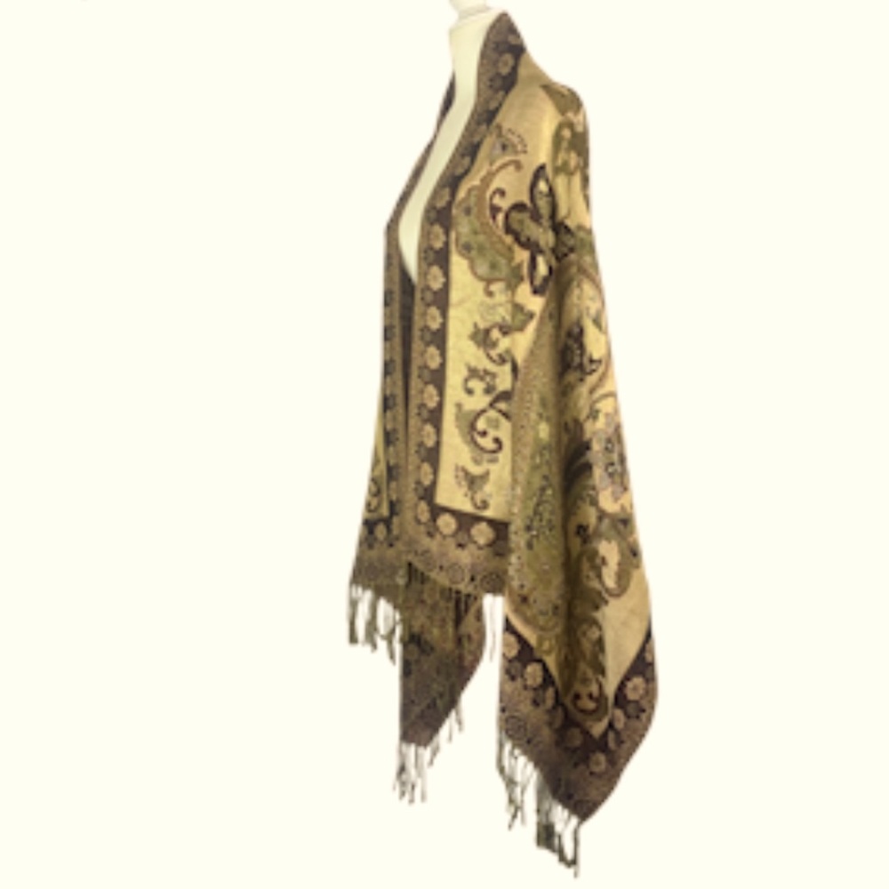 Pashmina Shawl Boho Metallic Thread Fringe - Picture 4 of 10